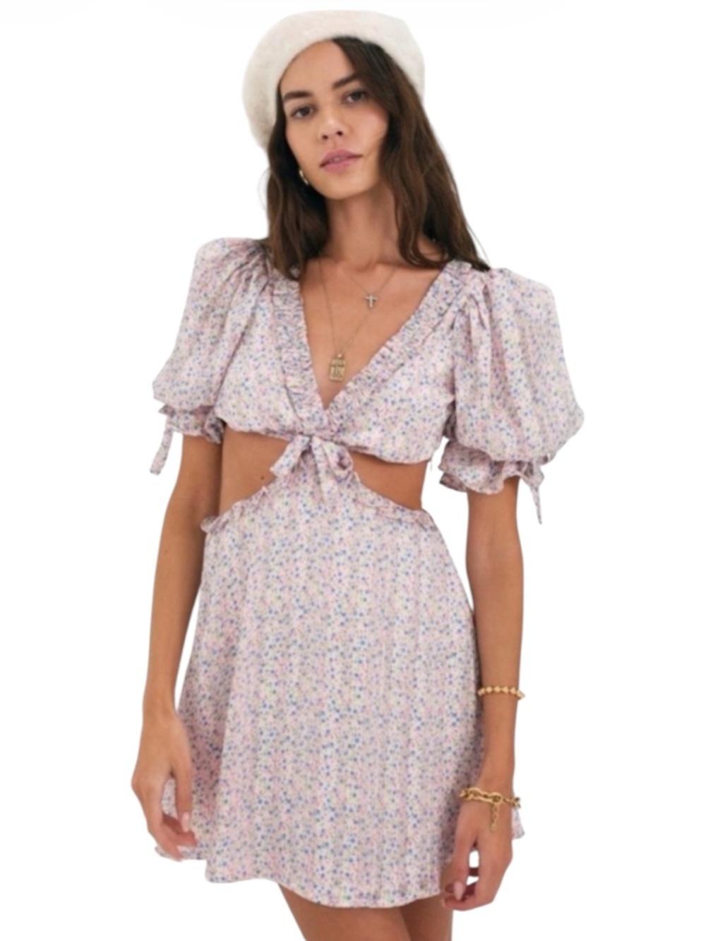 For Love And Lemons Pheobe Pink Floral Cut-Out Mini Dress NWT